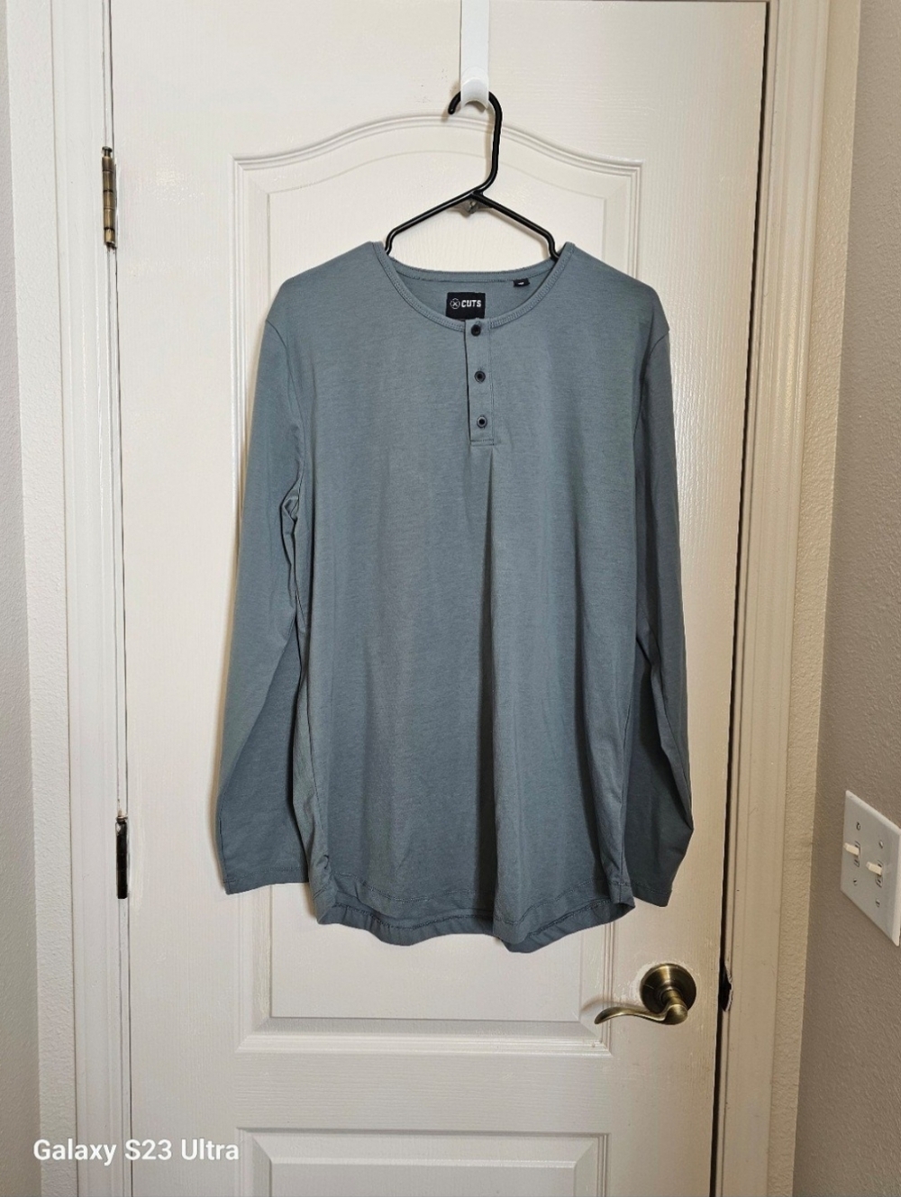 Men's Long Sleeve Henley Shirt in Slate Blue Sz XL